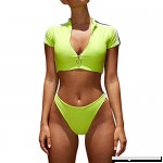 XILALU Womens High Waist High Cut Solid Bikini Set Two Pieces Sports Style Rash Guard Short Sleeve Top Cheeky Thong Swimwear Green C B07DDBXP56